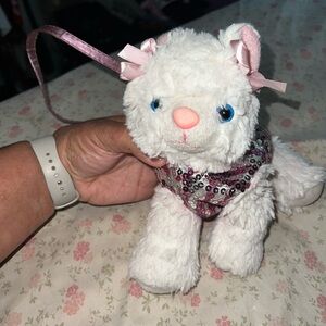 SOLD White Plush Cat purse with Pink Accents